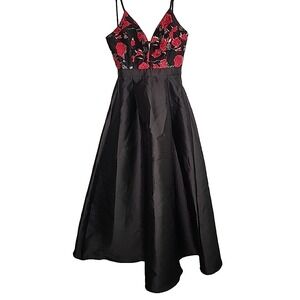 Vintage Y2K Soieblu Womens S Black Rose Embroidery Top Maxi Formal Dress Prom